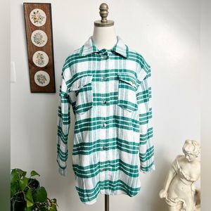 Joie Thick Flannel White Green Plaid Shirt Jacket Medium